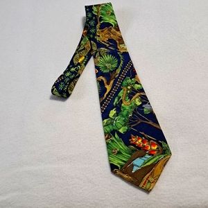 Vintage Nicole Miller blue green rain forest silk tie.
